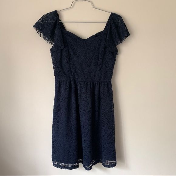 Navy Lace Monteau Dress Size Medium - Picture 1 of 9
